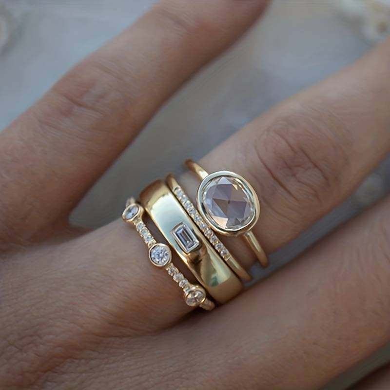Gold Gestapelt Zargenfassung Ring-Set