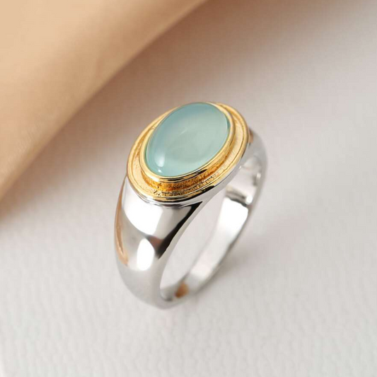 Silber und Gold Zargenfassung Cabochon Ring