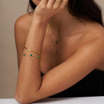 Smaragd Glieder Kettenarmband | Gold