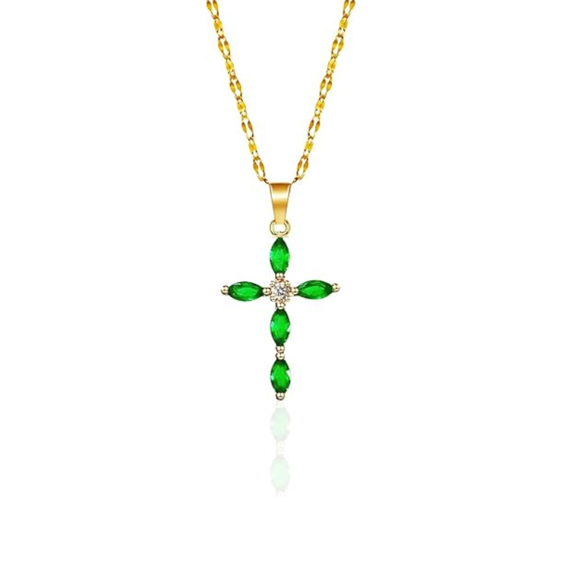 Gold Smaragd Marquise Kreuz Halskette