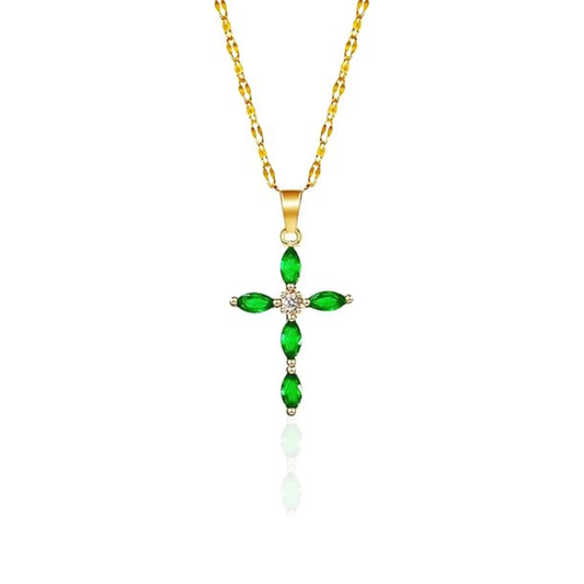 Gold Smaragd Marquise Kreuz Halskette