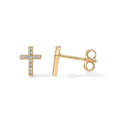 Pavé Kreuz Ohrstecker | Gold