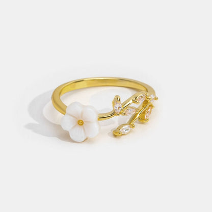 Gold Blüten und Blatt Offen Ring