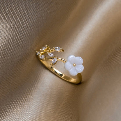Gold Blüten und Blatt Offen Ring
